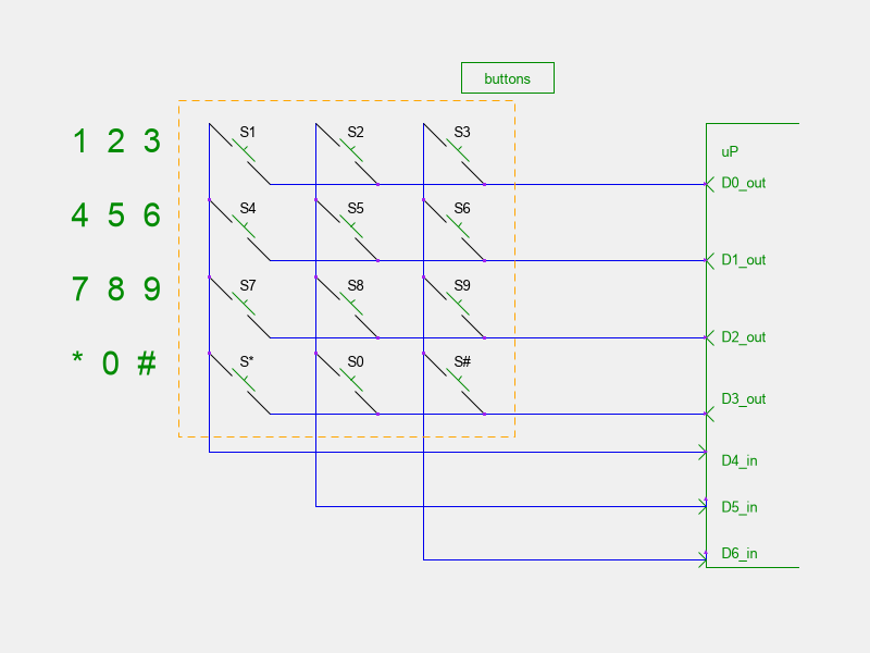 3x4 keyboard connected to 7 gpio pins